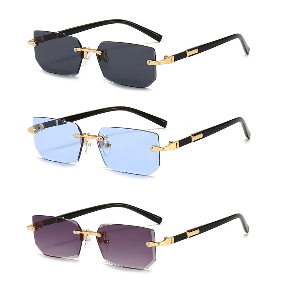 Rimless Sunglasses Rectangle Fashion Popular Women Men Shades Small Square Sun Glasses For Female Male Summer Traveling Oculos - Acros