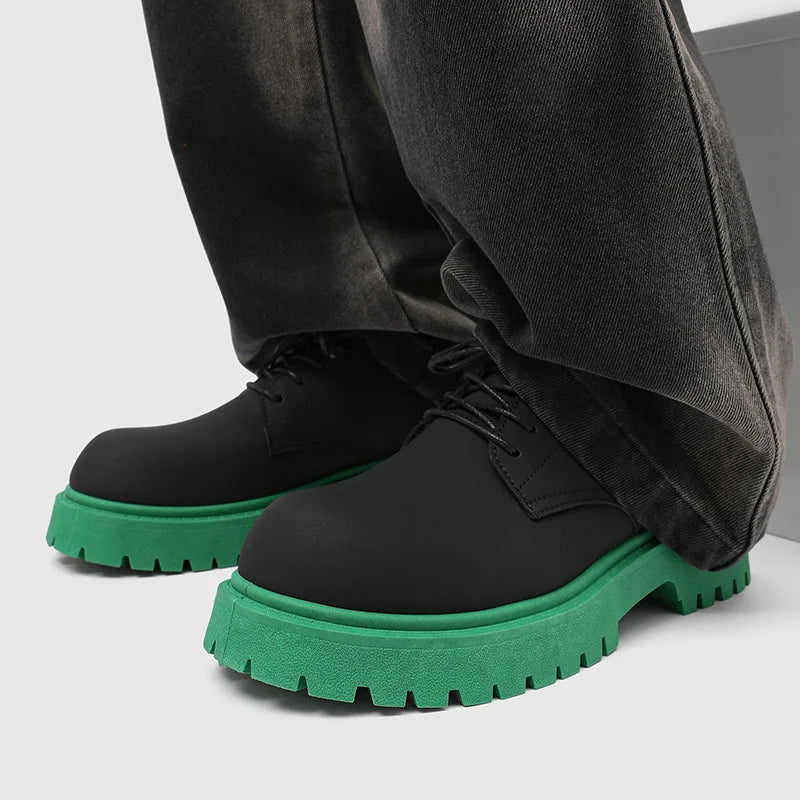 Men's Ansoff derby shoes with platform sole, two-tone leather, round toe, casual and fashion-forward footwear with elevator style.