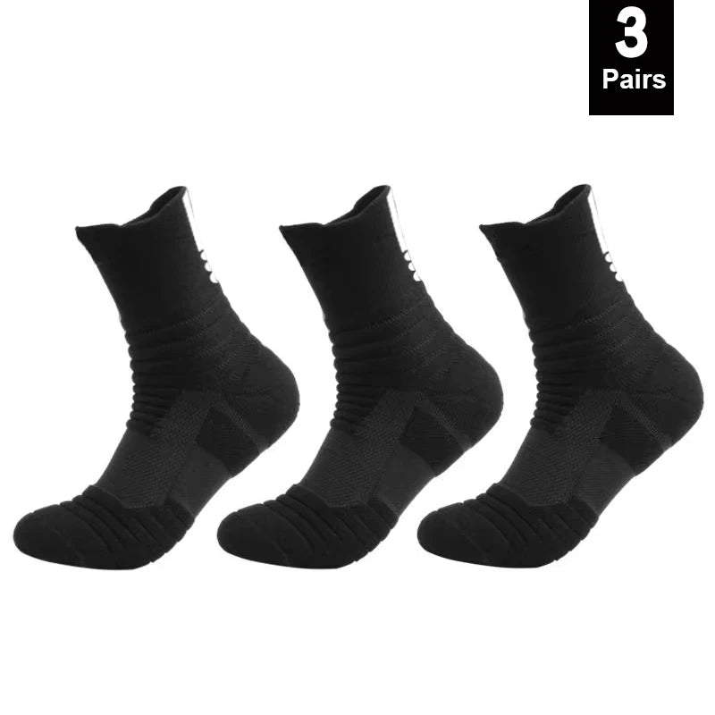Ansoff men's anti-slip cotton football socks in black, short and long tube style, breathable sport socks for soccer and basketball.