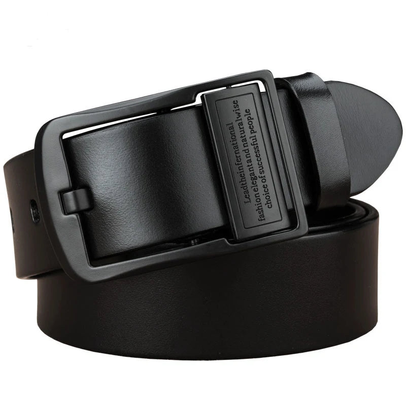 Men's black leather belt with pin buckle by Ansoff, casual and versatile fashion accessory for jeans, stylish and trendy.
