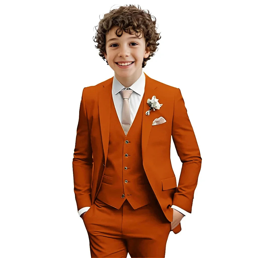 Multi-color boys' formal suit set by Ansoff, includes jacket, shirt, and pants, suitable for weddings and parties for ages 2-20T.