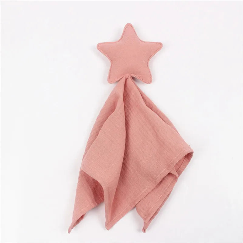 Soft cotton muslin baby security blanket with stuffed animal, ideal for newborns to cuddle and soothe during sleep.