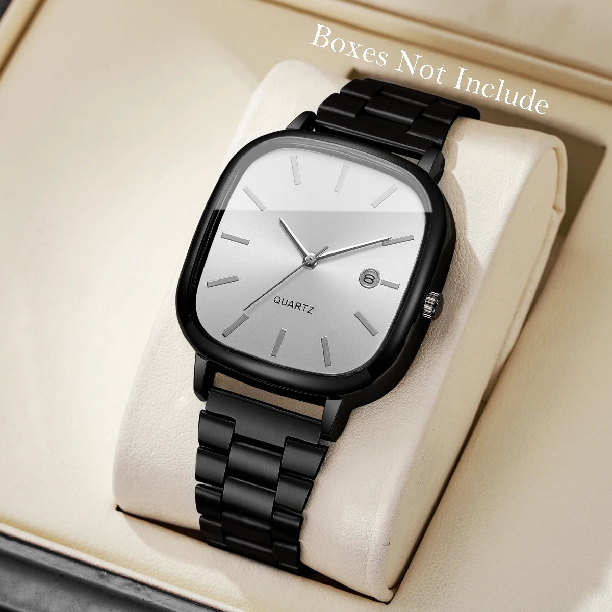 Ansoff men's square business watch with analog display, calendar feature, quartz movement, and silver-tone strap.