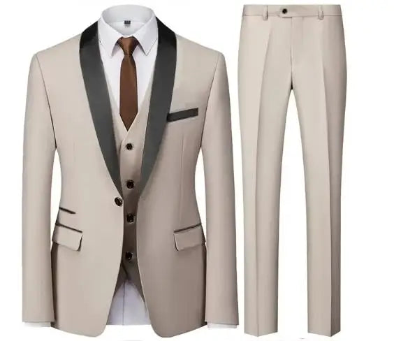 Black men's autumn wedding suit by Ansoff featuring a blazer, vest, and pants in a slim fit, large size, suitable for formal occasions.