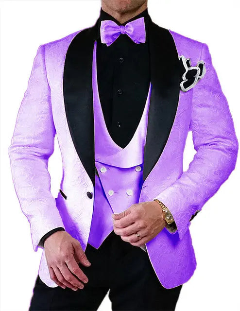 Ansoff men's black Italian wedding tuxedo suit with jacket, vest, and pants, tailored for formal groom attire.