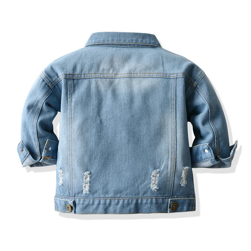 Children's denim jacket by Ansoff, short coat for boys and girls, stylish spring and autumn outerwear with single-breasted design.