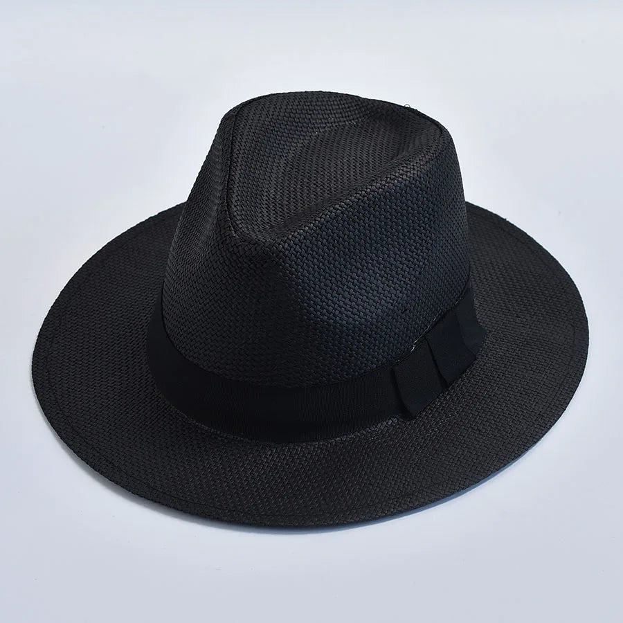 Ansoff summer casual straw Panama hat for women and men, outdoor UV protection beach trilby jazz hat with wide brim