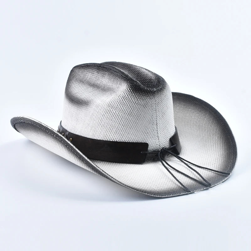 New Western Style Straw Cowboy Summer Hats For Men Vintage Curled Wide Brim Cowgirl Hats Sombrero Hombre
