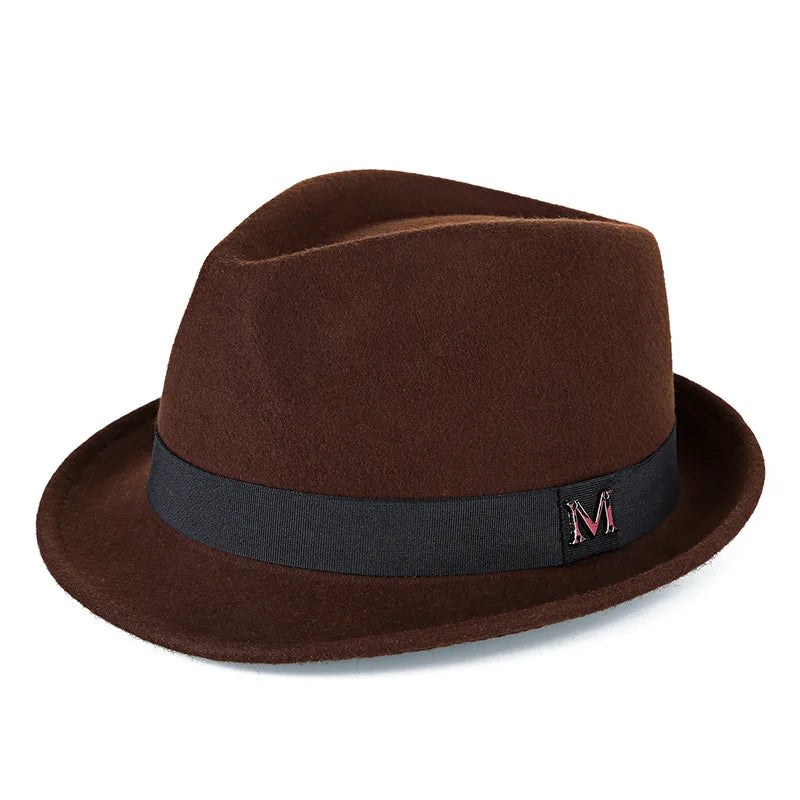 Men's winter felt fedora hat by Ansoff featuring a warm wool top hat with a narrow brim and classic jazz style.