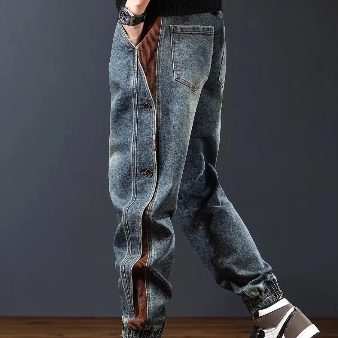 Men's high-end workwear jeans by Ansoff, rugged American-style men's jeans perfect for autumn and winter, with personalized design.