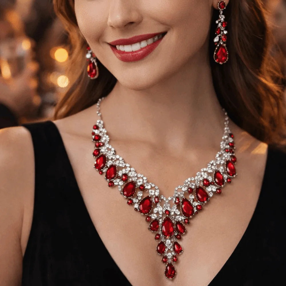 Rhinestone Rhinestone Jewelry Set Shining Luxury Crystal Necklace Earrings Sparkling Formal Bridal Jewelry Set Wedding Ceremony