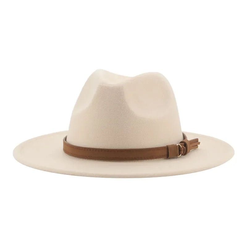 Ansoff wide brim fedora hat in khaki and black with a band belt, suitable for women and men, perfect for formal winter wear
