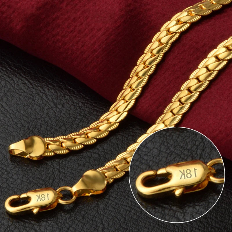 18K Gold/Silver Color 6mm Full Sideways Necklace 8/18/20/24 Inch Chain For Woman Men Fashion Wedding Engagement Jewelry - Acros