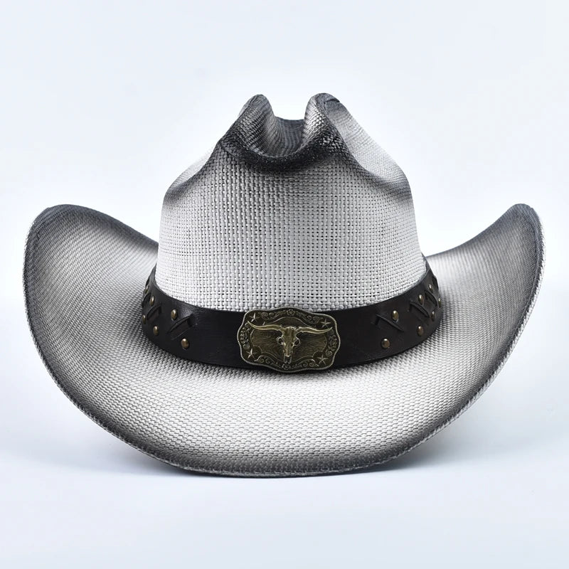 New Western Style Straw Cowboy Summer Hats For Men Vintage Curled Wide Brim Cowgirl Hats Sombrero Hombre