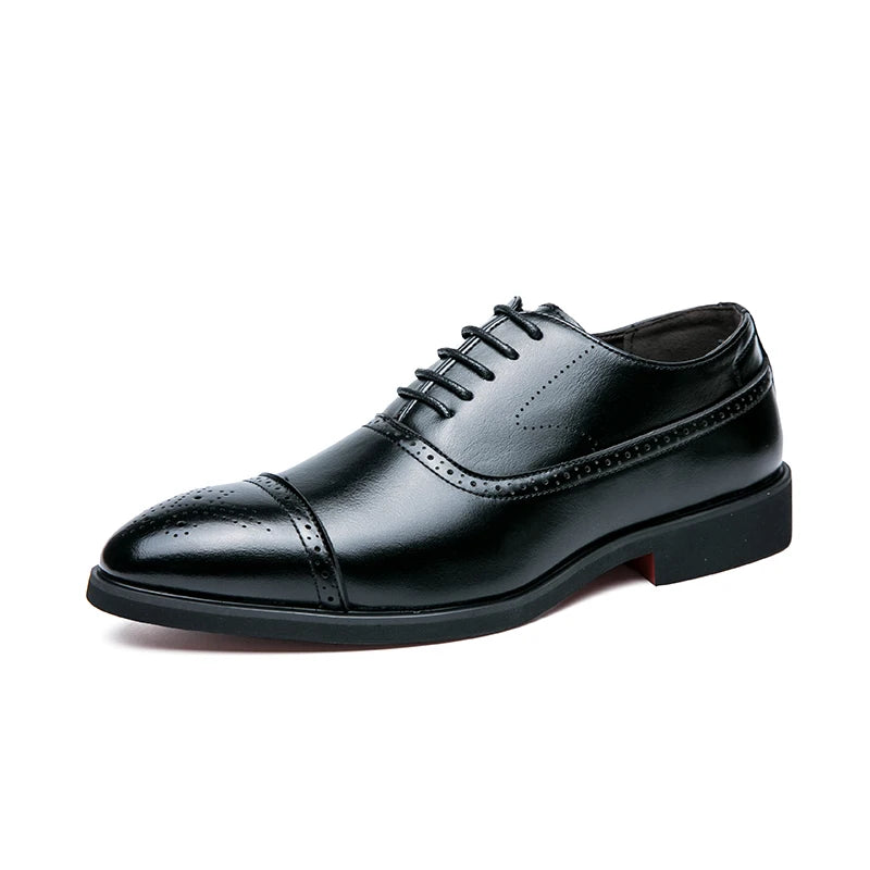 Red sole men's Oxford shoes by Ansoff, featuring carved brogue design, lace-up style, for business, casual, or party wear.