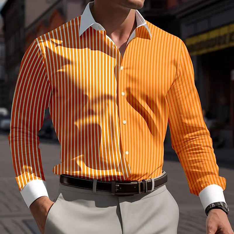 Ansoff men's striped long-sleeve business casual shirt with buttons, suitable for spring and summer workwear, comfortable fit.