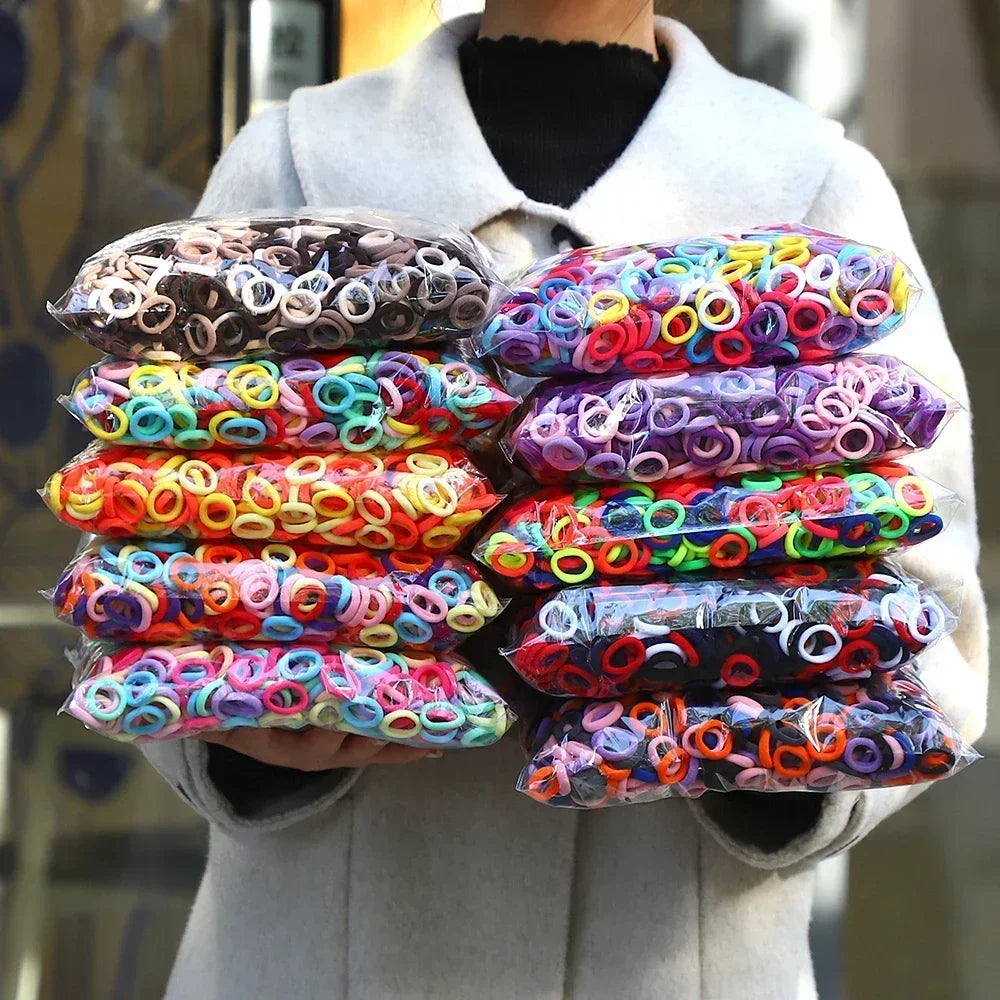 50Pcs/bag Colorful Basic Nylon Ealstic Hair Ties for Girls Ponytail Hold Scrunchie Rubber Band Kid Fashion Hair Accessories - Acros