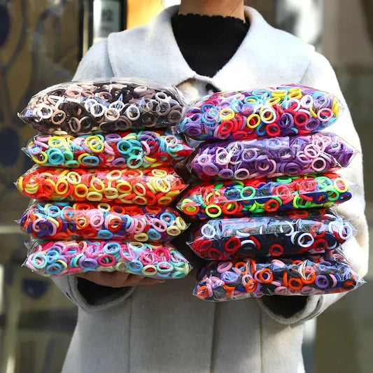 50Pcs/bag Colorful Basic Nylon Ealstic Hair Ties for Girls Ponytail Hold Scrunchie Rubber Band Kid Fashion Hair Accessories - Acros