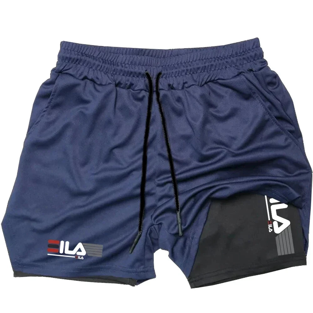 Men's Ansoff two-in-one sports shorts with breathable, quick-drying double-layer design, ideal for summer running and casual sports.