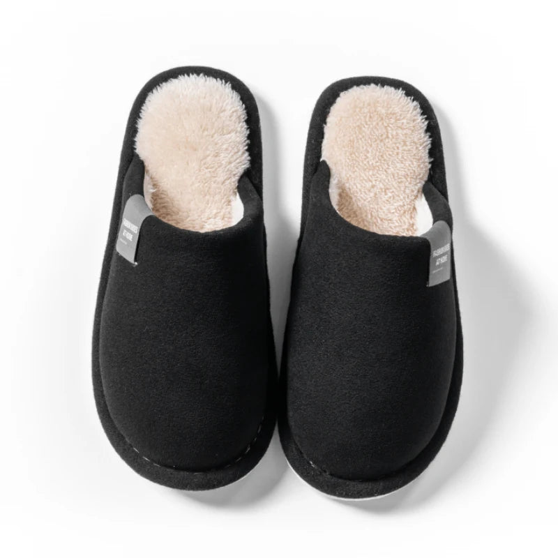 Household Indoor Men's Slippers Autumn and Winter Home Floor for Guests Lightweight Quiet Non-slip Suede Fabric Couple's Shoes - Acros