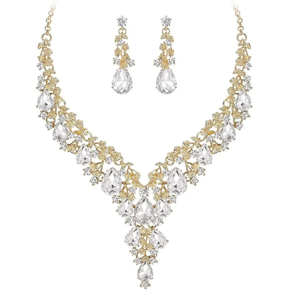 Rhinestone Rhinestone Jewelry Set Shining Luxury Crystal Necklace Earrings Sparkling Formal Bridal Jewelry Set Wedding Ceremony