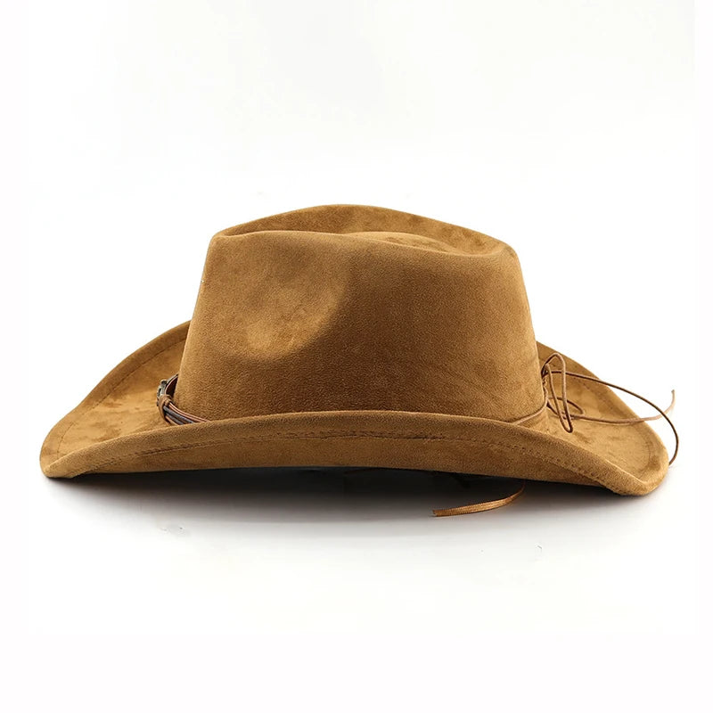 Ansoff suede western cowboy hat with rolled brim, vintage style, suitable for men and women, outdoor travel, jazz, and outdoor activities