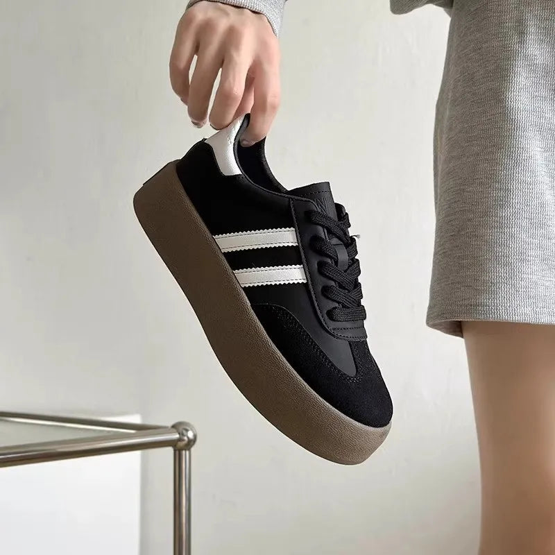 Ansoff women's casual sports shoes with thick sole, soft interior, cowhide material, perfect for training and everyday wear.