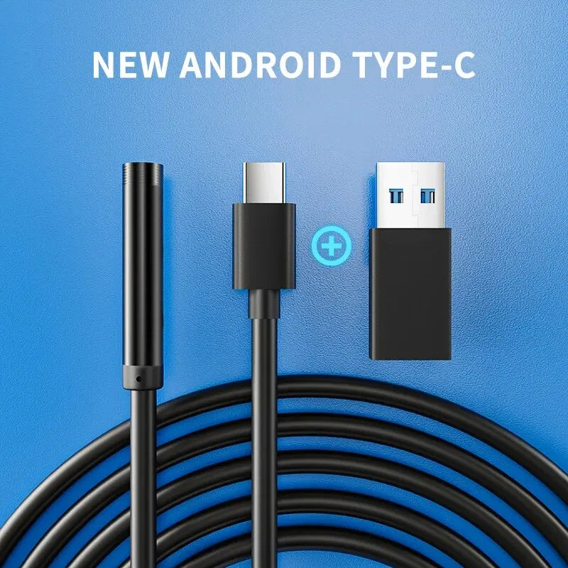 Ansoff 7.0mm USB Type-C waterproof endoscope camera with 6 LEDs, flexible inspection borescope for Android phones and PCs