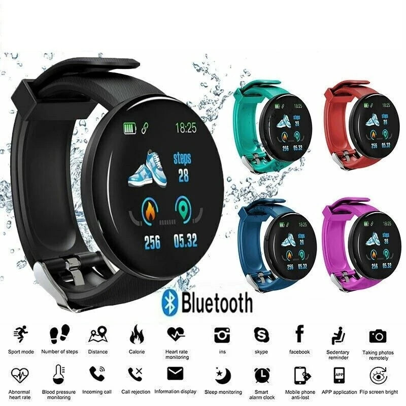 Ansoff D18 smart watch with round digital display, heart rate monitor, fitness tracking, black band bracelet for men and women