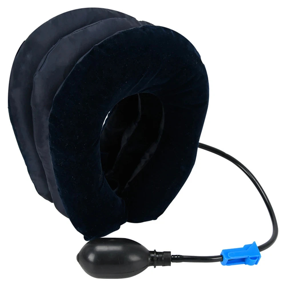 Ansoff inflatable neck stretcher support with three tubes for cervical traction, stress relief, and relaxation in home or office use.