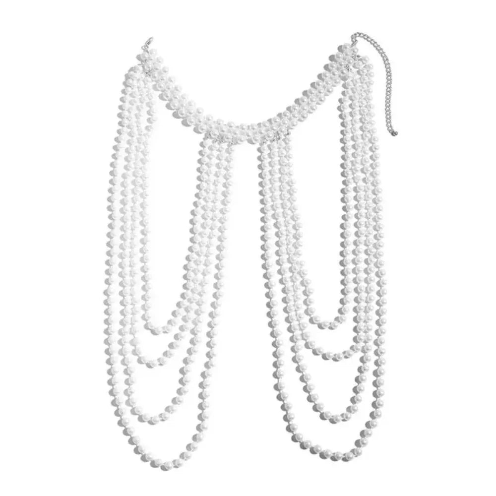 Handmade Jewelry Pearls Shoulder Chain Round Bead Black/White Beads Bridal Tassel Necklace Easy to Wear Elegant