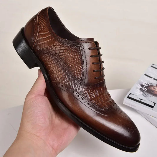 Men casual shoes Brock Oxford retro crocodile leather men formal spring and autumn 2026 new 's for