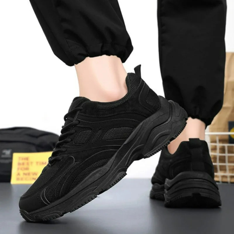 Ansoff men's black running shoes with anti-slip platform soles, casual sporty design, wear-resistant outdoor sneakers for men.