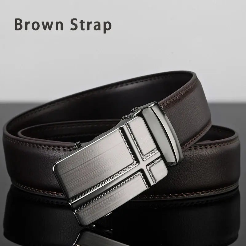 Men's black leather belt with metal automatic buckle by Ansoff, featuring high-quality PU strap for business or formal wear.