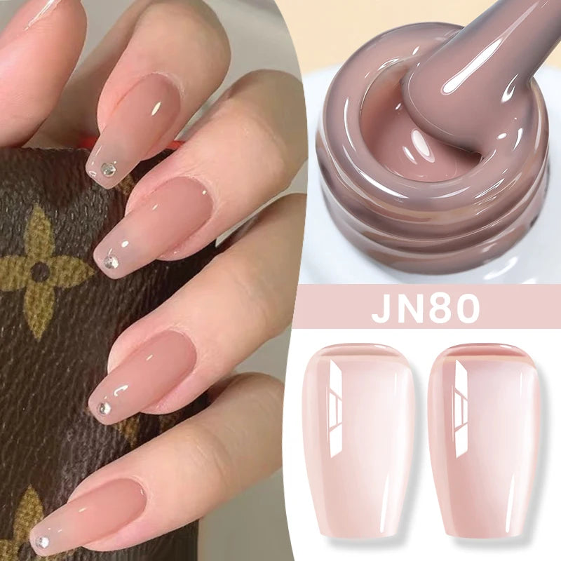 BORN PRETTY Jelly Nude Gel Nail Polish 10ml Light Pink Peach Translucent Color UV Light Cure Gel Varnish Nail Art DIY at Home - Acros