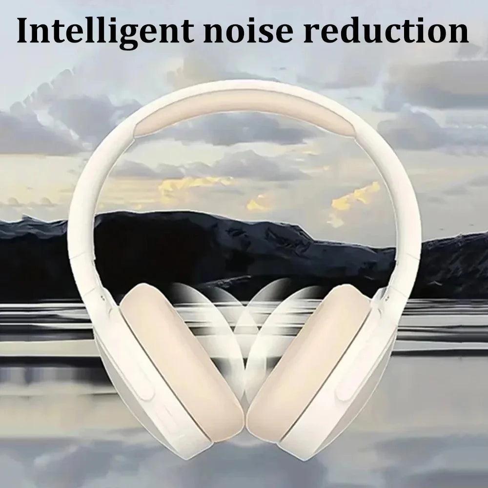 Ansoff Bluetooth 5.3 gaming headphones with dual mode wireless earphones, foldable design, noise reduction, for iPhone and Xiaomi.