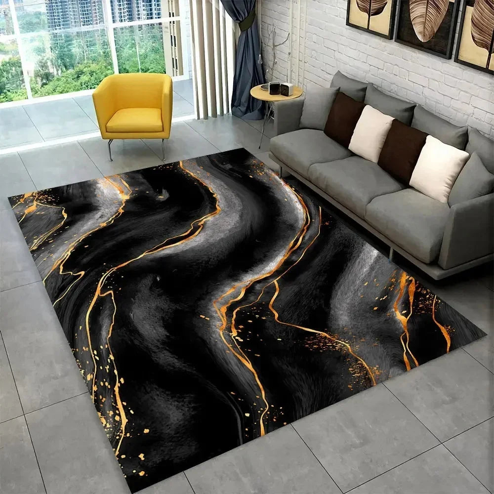 Sophisticated Nordic Blue and Gold Marble Floor Mat Geometric Carpet for Living Room or Bedroom Non-Slip Rug for Sofa Doormat