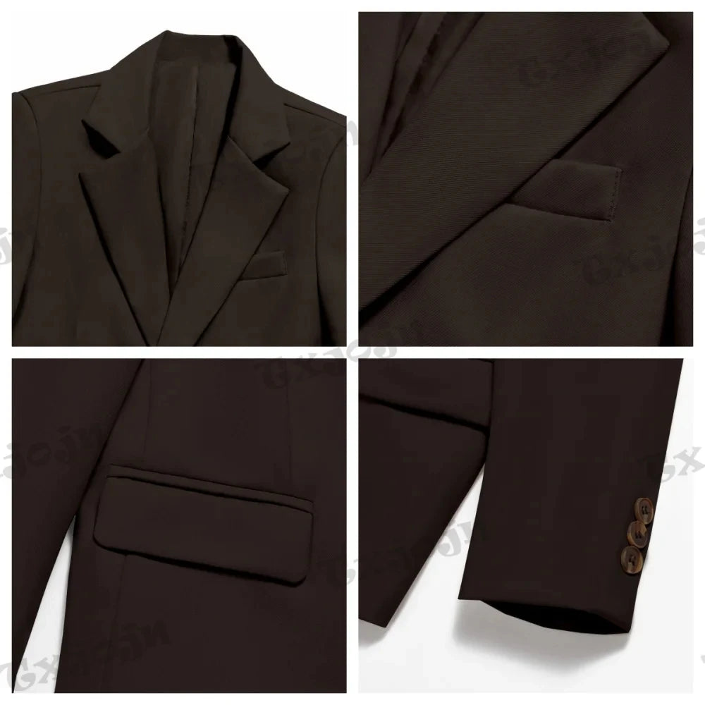 Elegant brown children’s tuxedo set by Ansoff, includes jacket, shirt, bow tie, and pants for boys aged 3-14 years, suitable for weddings.
