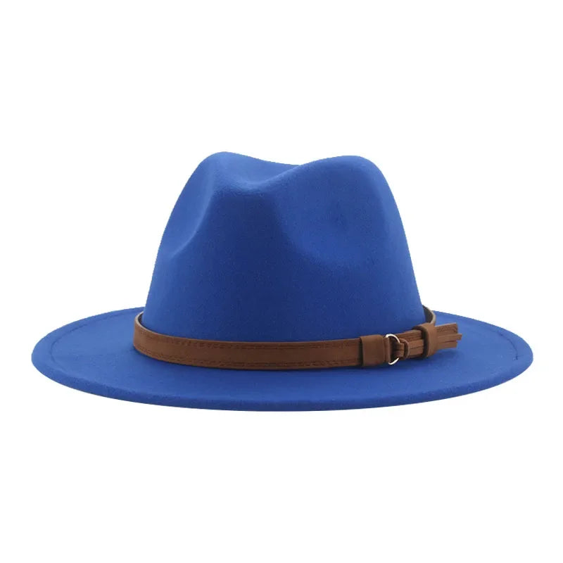 Ansoff fedora hat for women and men with wide brim, solid color, band belt, suitable for formal winter wear in khaki or black