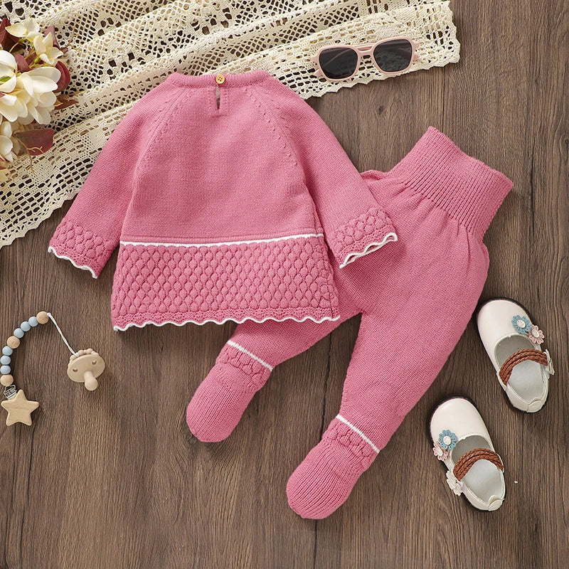 Baby Clothes Set Knit Newborn Girl Sweater Dress +Pants Foot Wrap Warm Fall Infant Top Pullover +Trousers 2pcs Fashion Cute 0-9M