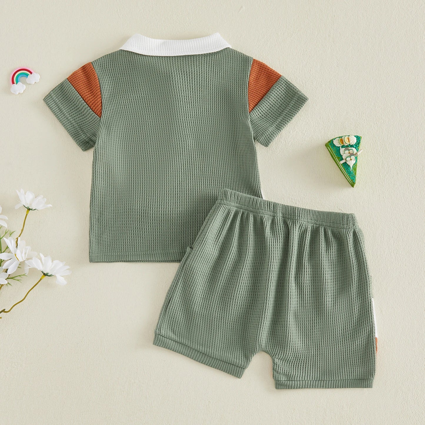 Baby Clothing Boys Summer Outfits Patchwork Waffle Short Sleeves T-Shirt Set Toddler Children Clothes