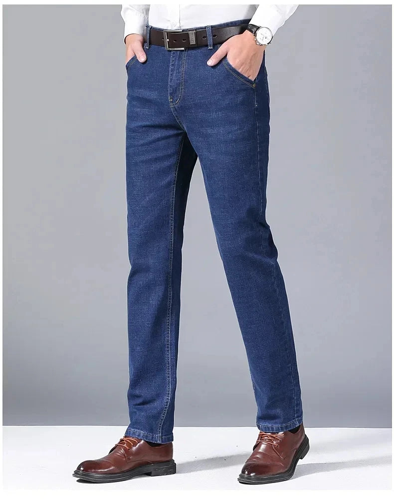 JEAN New Business Men's Jeans Casual Straight Stretch Fashion Classic Black Blue Work Denim Trousers Male Brand Clothing Men trs