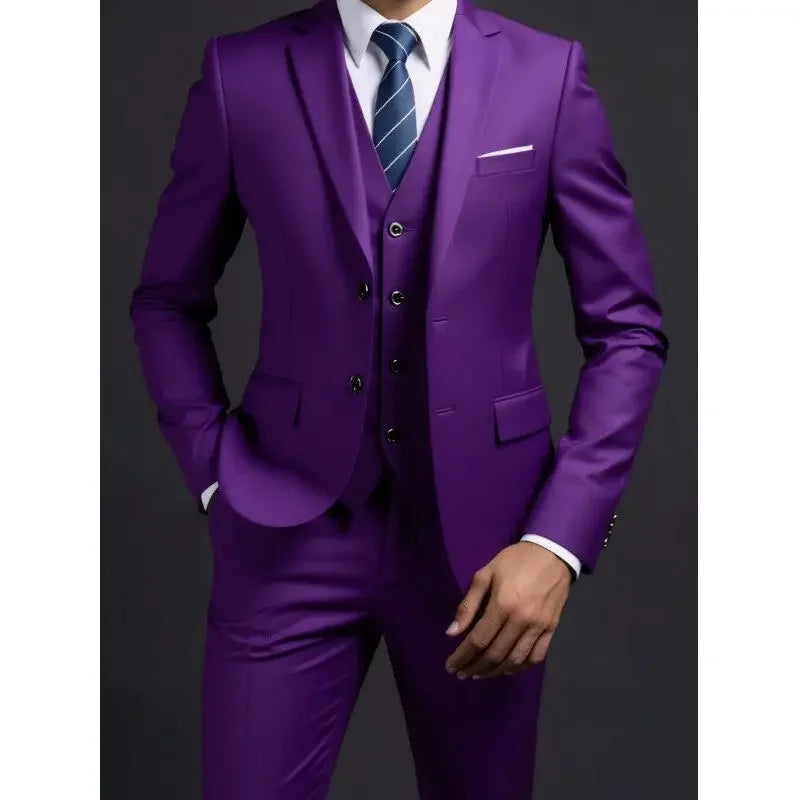 Men's fashionable British-style suit by Ansoff, featuring a blazer, vest, and trousers for business, casual, or wedding occasions.