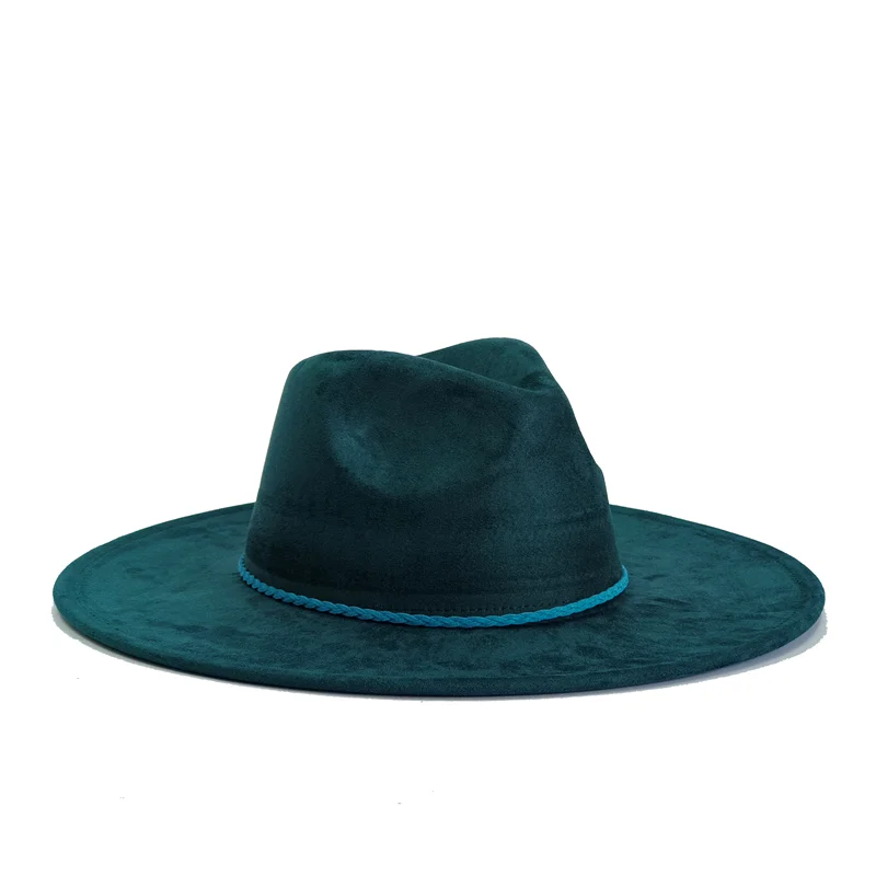 Ansoff Malachite Green suede fedora hat with wide brim, suitable for men and women, autumn winter felt fashion accessory.