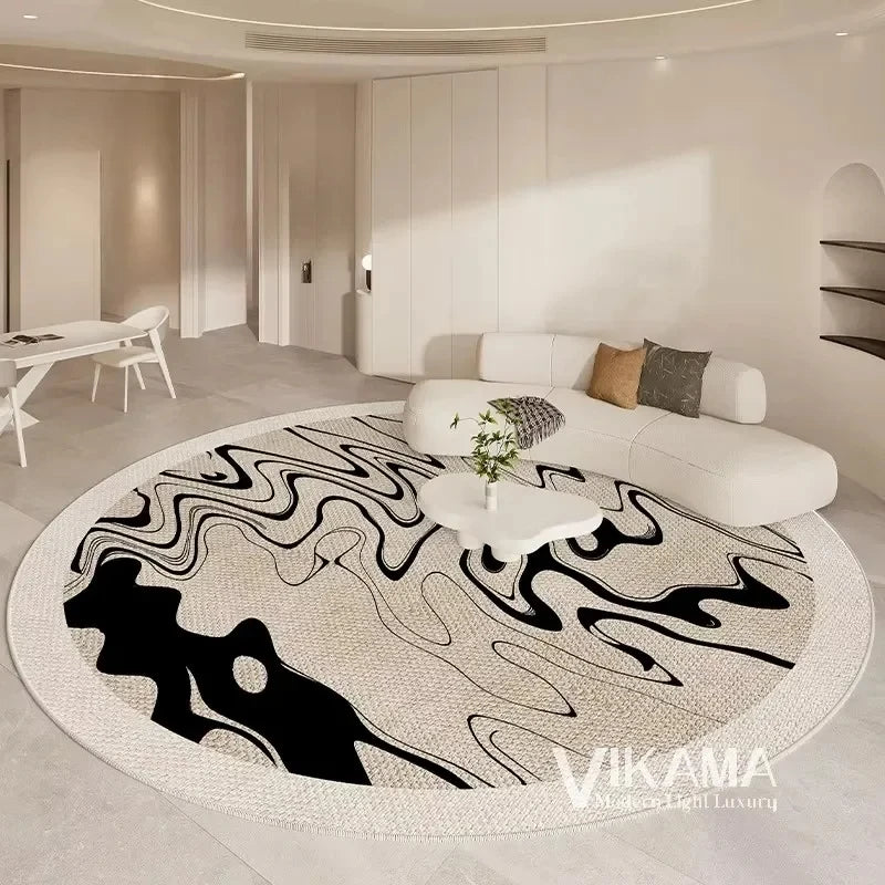 VIKAMA Cream Style Round Living Room Large Carpet Light Luxury Beige Bedroom Rug Creative Design Home Decor Mats NonslipSofa Rug