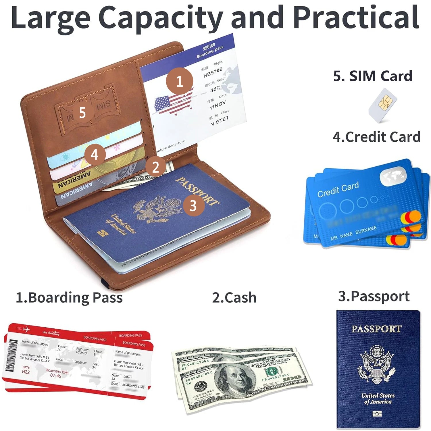 Ansoff travel passport holder with multiple compartments for passports, cards, and travel essentials in black leather style.