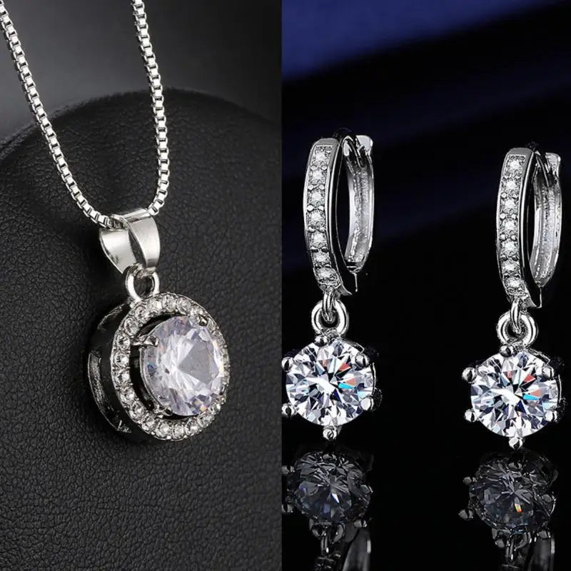 Fashion Charming Zircon Crystal Necklaces Bracelet Earrings Bridal Wedding 3PC Sets Exquisite Elegant Women Jewelry Set