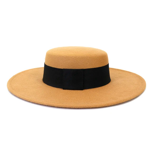 Ansoff women's wide brim fedora hat with 10cm brim, wool felt, flat top design, suitable for winter, derby, and jazz occasions