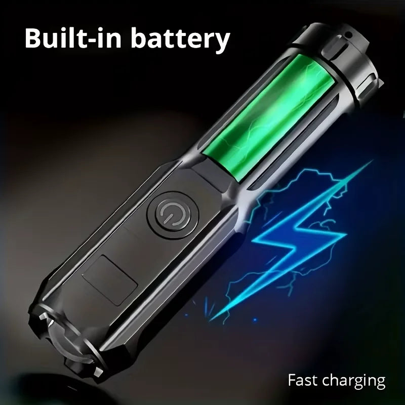 Ansoff portable UV395NM flashlight with zoomable design, three modes, used for pet stains and fluorescent detection in camping.