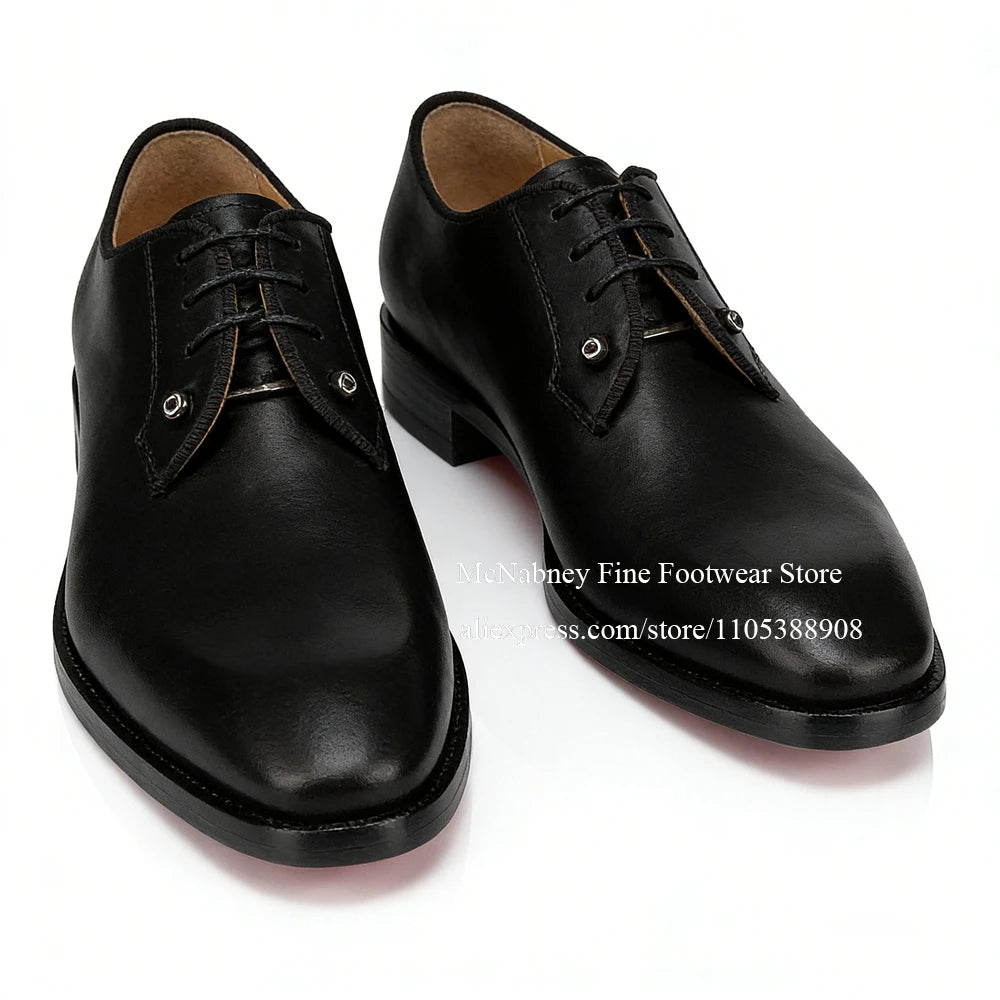 Leather Derbys Dress Shoes Metal Lace Tips Oxfords Square Toe Lace Up Business Wedding Formal Shoes for Men Comfortable Footwear